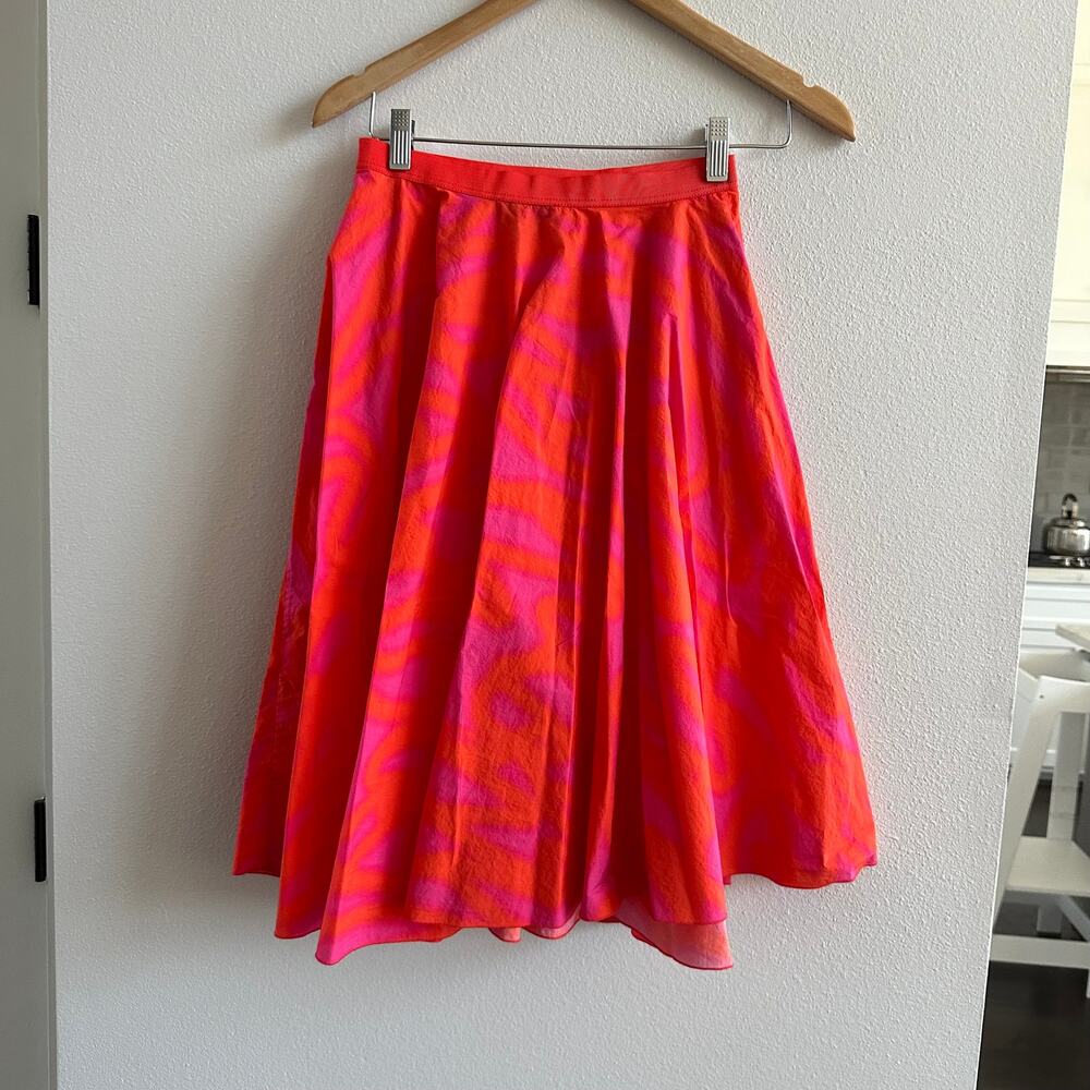 COS Pink Orange Printed Swing Cotton Midi Skirt Size 2